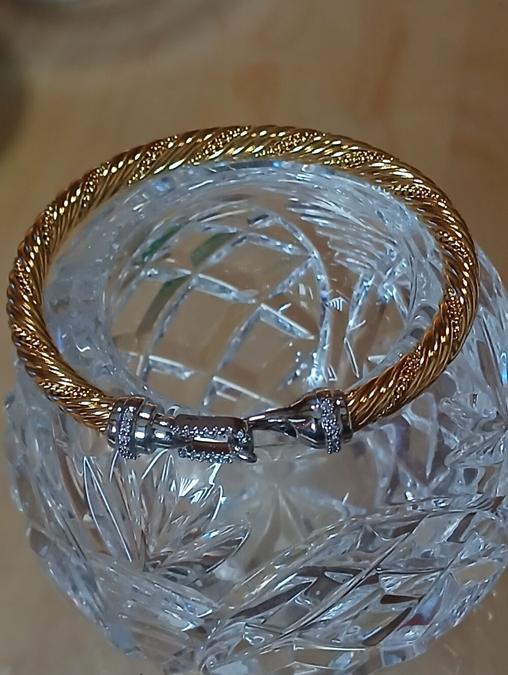 Amazing 18K Yellow Gold Filled Cable Bracelet With CZ Studded Rhodium Latch